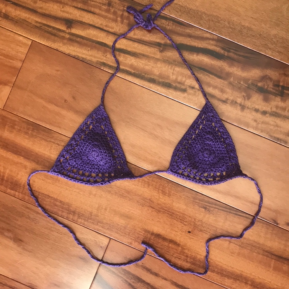 Purple crochet triangle bikini top